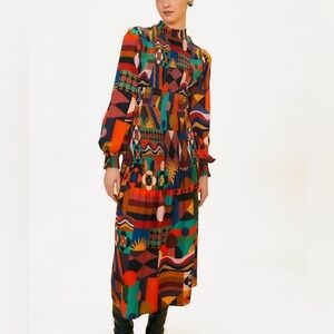 FARM RIO
Tropical Shapes Multicolour Smocked Midi-Dress Geometric Print Dress